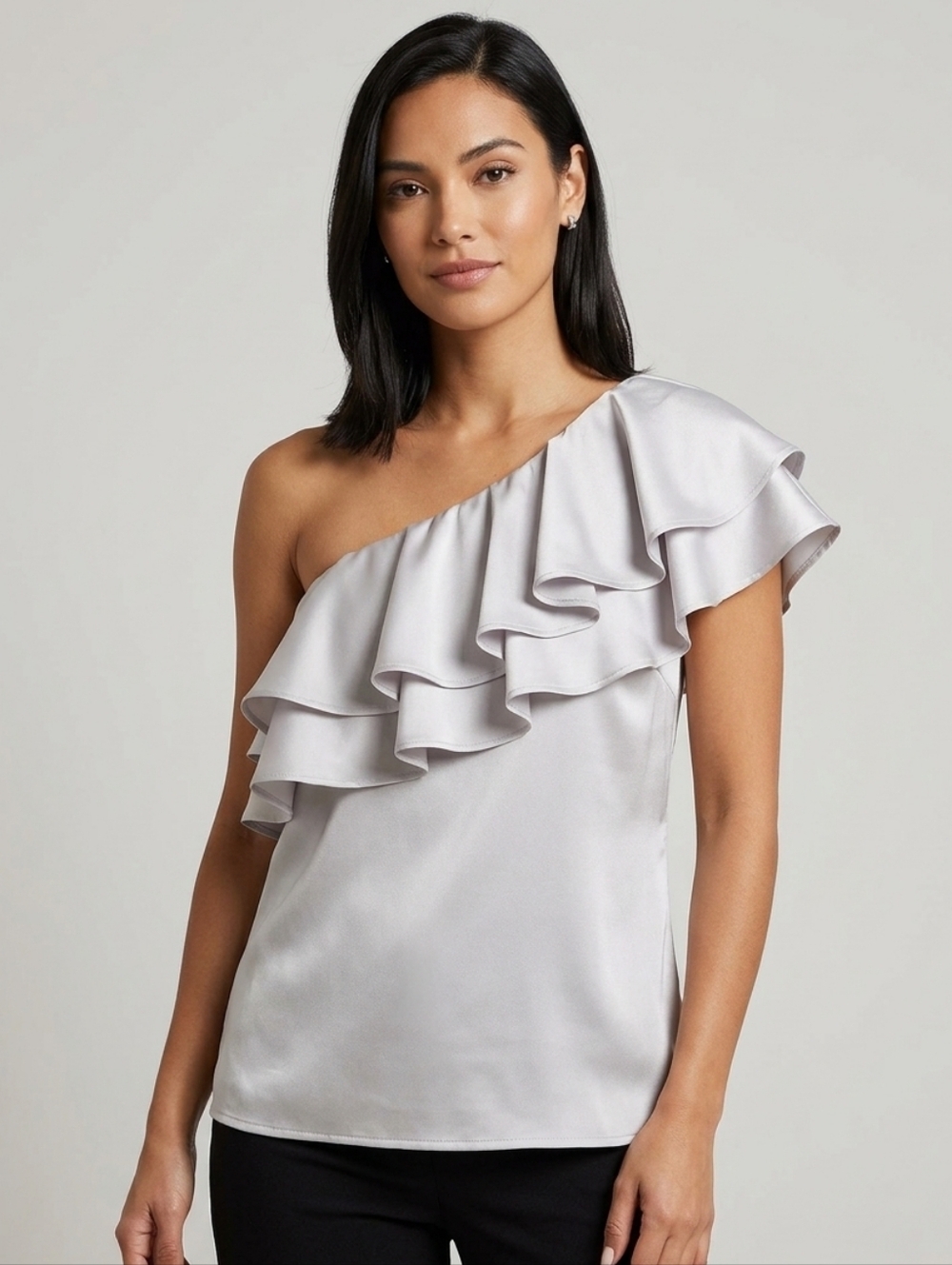 Banana Republic Women's Blouse Off Shoulder Top Silver Ruffle Silk Size S
